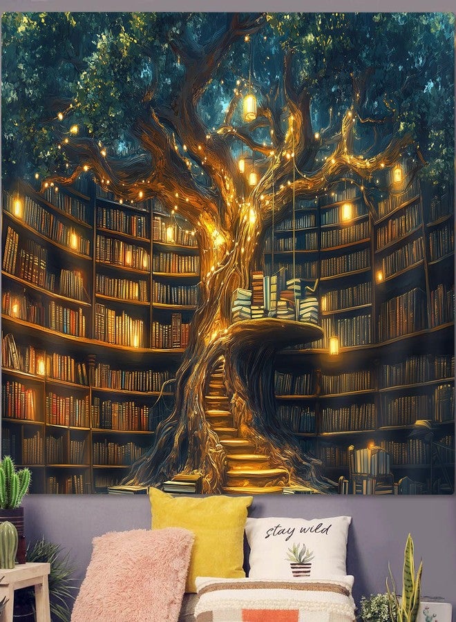 GOAOK Fantasy Library Tapestry For Classroom, Mysterious Tree Magic Bookshelf Aesthetic Tapestries, Witchy Fairytale Tree Vintage Bookshelf Book Art Tapestry Wall Hanging College Room Bedroom, 80"X60" - Image 4